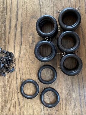 Classic Dark Espresso Wooden Curtain Rings with Clips